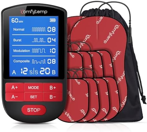 Comfytemp TENS Unit Muscle Stimulator for Back Sciatica Shoulder Pain Relief, 4 Therapy Waveforms Dual Channel TENS Machine, 30 Modes 20 Intensity, Rechargeable Electric Pulse Massager, 10 TENS Pads