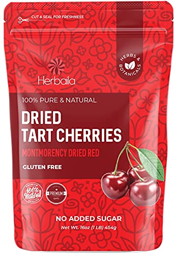 Herbaila Dried Cherries Tart Cherry, Montmorency Tart Cherries, Dried Sour Cherries Fresh, Montmorency Dried Tart Cherries, Dried Cherries, All-Natural Whole Sour Cherry (1lb)
