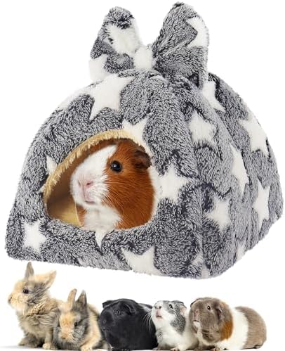 Mygeromon Guinea Pig Bed Rabbit Hideout Warm Fleece Cuddle Cup Washable Winter Sleeping House for Small Pet/Ferret/Chinchilla/Bunny (Star Style)