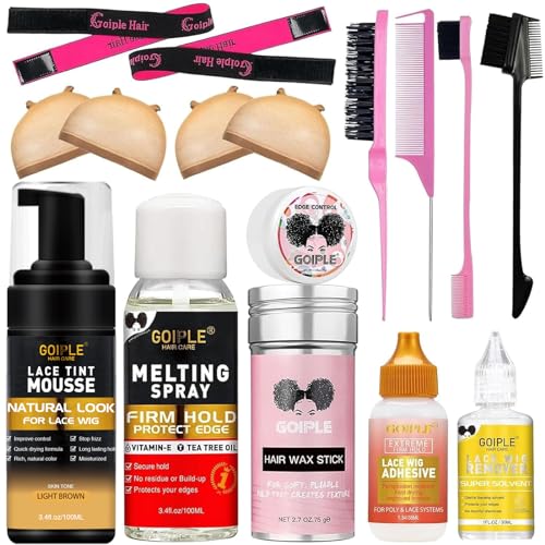 Lace Tint Melting Hair Mousse, Lace Tint Mousse for Women Hair Wigs Lace Wigs Toupees and Hairpieces Natural Finishing Lace Color, Lace Tint Mousse for Wigs Lace Melting Spray Set (Light Brown)