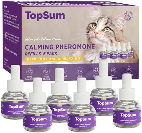 Cat Calming Diffuser Refills: Pheromone Refill for Cats, Long-Lasting 4-Month Supply, Compatible with Most Diffusers, 6 Pack (Purple)