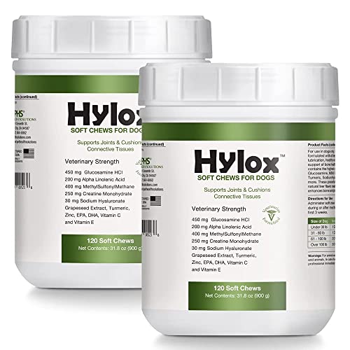 Hylox Pet Health Solutions Soft Chews for Dogs - Supports Joints & Cushions Connective Tissues - Glucosamine - Alpha Linolenic Acid - Creatine - 240 Soft Chews
