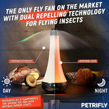 PETRI Fly Fans for Tables with Anti Bug Light - Food Fans to Keep Flies Away from Food - Fly Spinner Fly Fan for Outdoor Table - Fly Repellent Fan,Table Fans for Flies,Bug Fans for Food Table Fly Fan