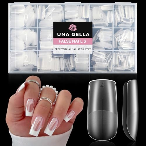 UNA GELLA 504Pcs Medium Square Nail Tips, Acrylic French Pre-shape Matte Full Cover Soft Gel x Nails, Fake Nails for Nail Extension Home DIY Art Salon 15 Sizes Press on False Nails
