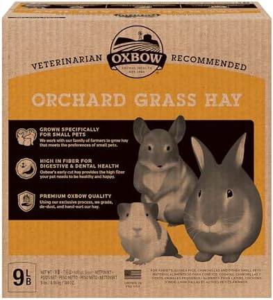 Oxbow Animal Health Orchard Grass Hay - All Natural Grass Hay for Chinchillas, Rabbits, Guinea Pigs, Hamsters, Gerbils & Other Small Pets - Fiber Rich- Grown in the USA- 9 lb.