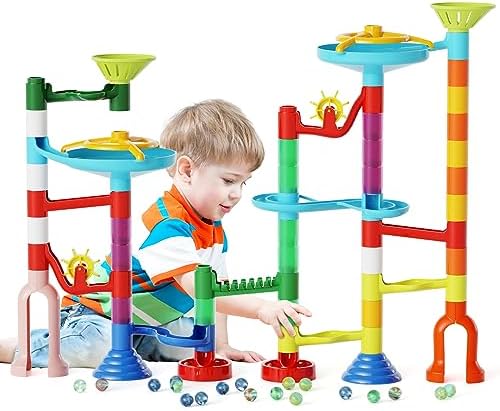 Marble Run Toy, 110pcs Marble Maze Kit STEM Educational Learning Toy for Kids, Mable Race Construction Railway Building Blocks with 60 Marbles Birthday Gift for Boys Girls 3 4 5 6 7 8 + Years Old