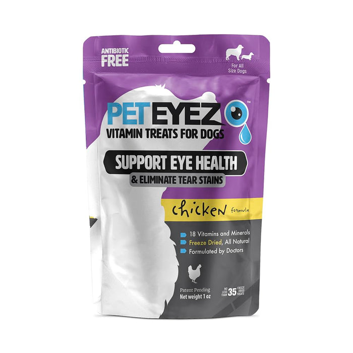 PetEyez Tear Stain Remover Vitamin Treats for Dogs - Support Eye Health & Reduce Itching & Tear Stain Buildup - 100% Natural Dog Treats w/Superfoods, Antioxidants & Nutrients - Chicken Flavor - 1oz