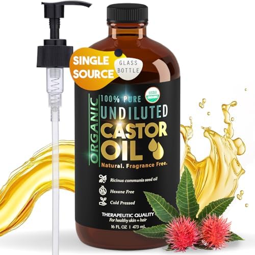 Balm of Gilead Organic Castor Oil for Skin Hydration - Therapeutic Cold Pressed, USDA Certified 100% Pure, Glass Bottle - 16 oz Unrefined, Hexane Free, Castor Oil for Hair & Eyelashes Growth