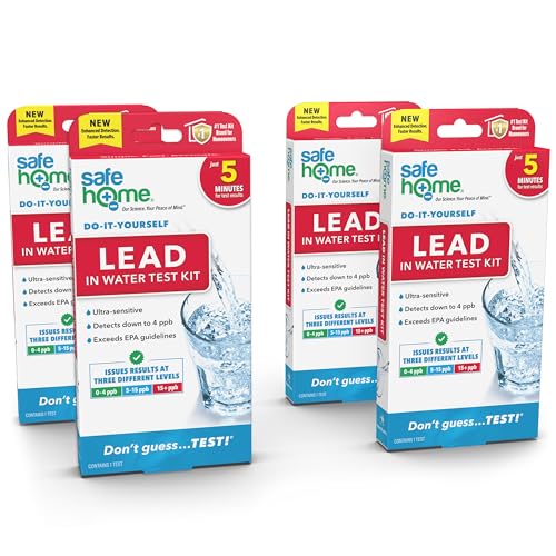 Safe Home® DIY Lead in Drinking Water Test Kit – Advanced Detection to 4 PPB – 5 Minute Test – 3 Levels of Test Results – Certified by Independent Laboratories – (4 Pack)