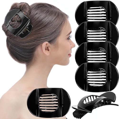 RC ROCHE ORNAMENT 6 Pcs Womens Square Strong Grip Secure Hold Inner Teeth Styling Plastic Comfortable Curve No Slip Beauty Accessory Girls Ladies Claw Clamp Clip, Large Black