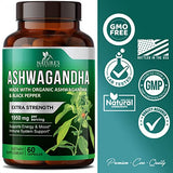 NATURE'S NUTRITION Organic Ashwagandha Capsules 1950mg Supplement w/ Black Pepper Root Powder 60 Capsules