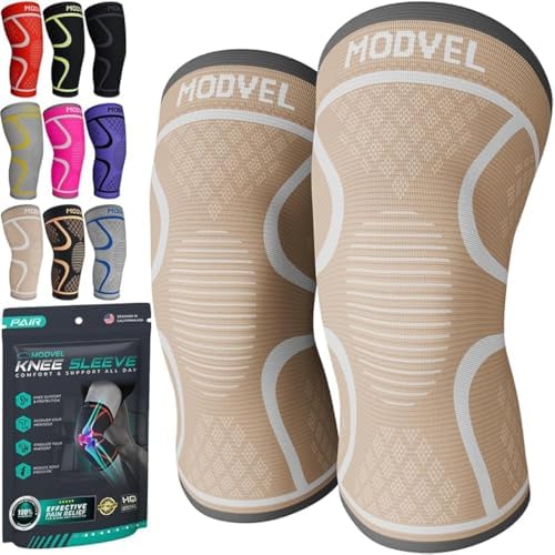 Modvel 2 Pack Knee Brace for Women & Men - Workout Knees Compression Sleeve for Knee Pain Relief Joint Support for ACL, Arthritis, Meniscus Tear Knees Brace for Sports, Rodilleras para Gym Fitness