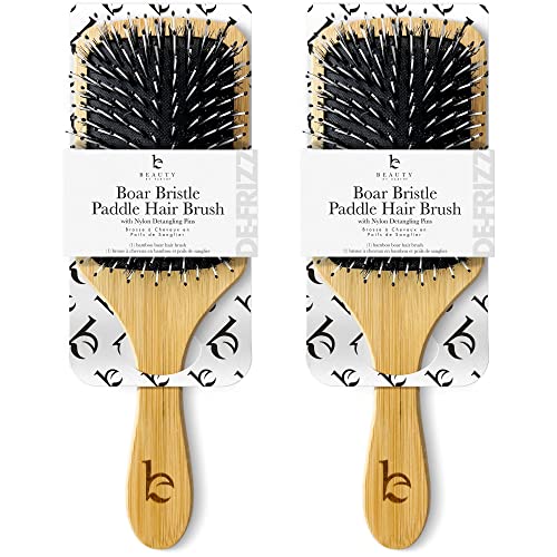 Beauty by Earth Boar Bristle Brush - Premium Paddle Brush for Fine, Thick, and Thinning Hair for Men and Women