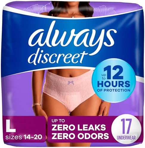 Always Discreet Adult Incontinence & Postpartum Underwear for Women, Maximum, Large, 17 Count (Packaging May Vary)