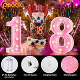 Pooqla Marquee Numbers Lights, Light up Numbers Battery Powered, Glitter Lighted Numbers for Birthday Party, Shiny LED Numbers for Christmas Wedding Home Bar Decoration, Pink Number 0