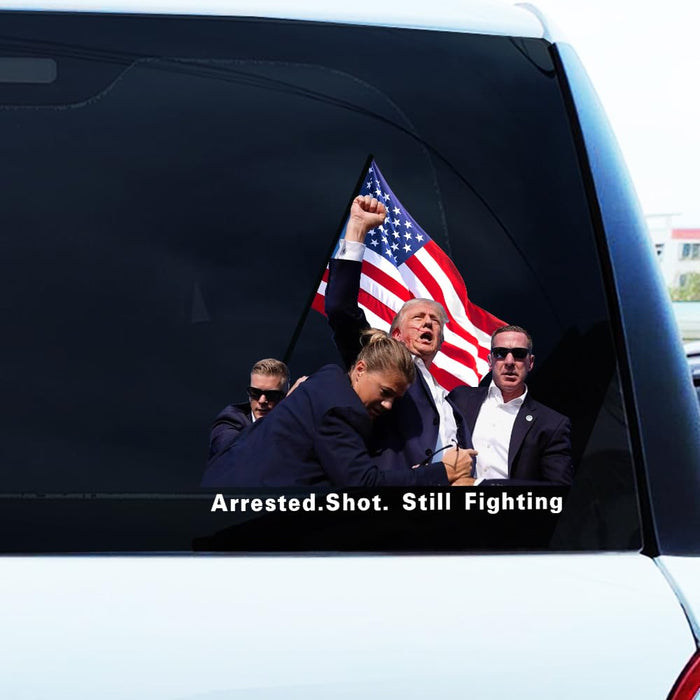 2pcs Trump Fight Decals, Trump Peeking 2024 American Flag Vinyl Stickers Trump Arrested Shot Still Fighting Bumper Sticker for Car Truck Windows Laptop,Great Gift for Any Patriot (Trump Fight)
