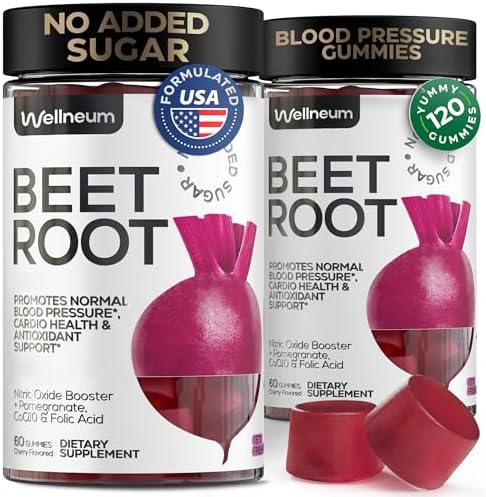 Beets for High Blood Pressure - Beet Root Chews with Pomegranate Juice Powder - Nitric Oxide Gummies for Energy, Cardio Health - Gummy Supplement for Men and Women - 2 Pack