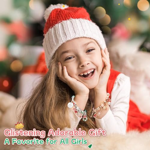 Advent Calendar 2024 Girls Bracelet Christmas Countdown Calendar,24 Days Pink DIY Christmas Charm Bracelet Gift for Girl