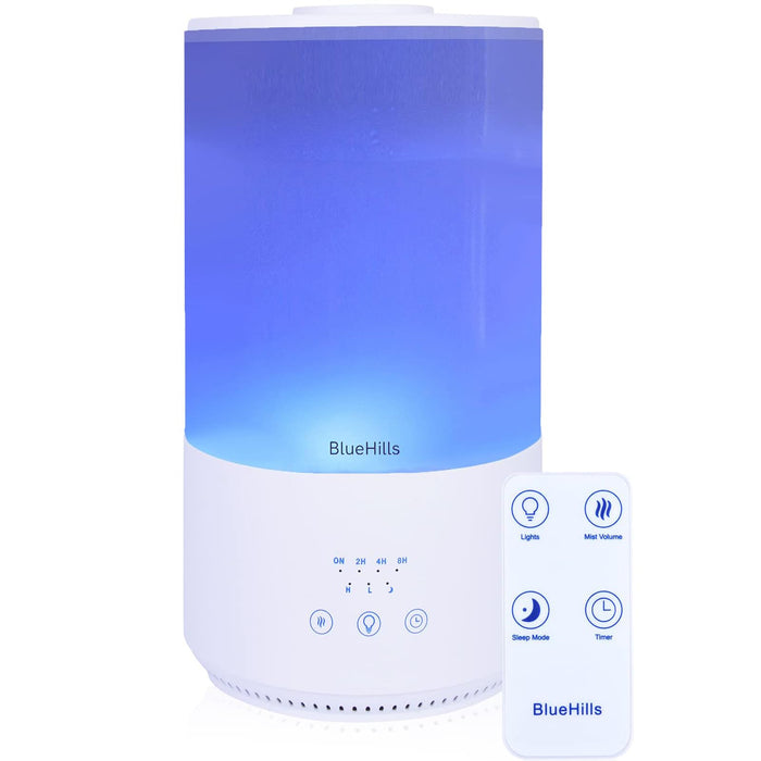 BlueHills Premium 4000 ml Tall Essential Oil Diffuser 4L 4 Liter 50 Hour Run with Remote Timer Aroma Humidifier 1 Gallon Big Capacity High Mist Output for Large Room Huge Size Mood Lights White T401