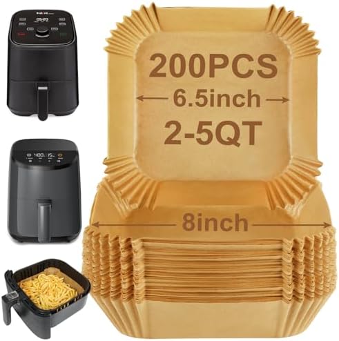 BYKITCHEN Small Air Fryer Disposable Liners for 2 to 5 QT Airfryer, 200PCS Mini Air Fryer Parchment Paper Liners, Compatible with CHEFMAN 2 QT, Cosori 2.1 QT, Dash 2.6 Qt, Instant Pot Mini Airfryer