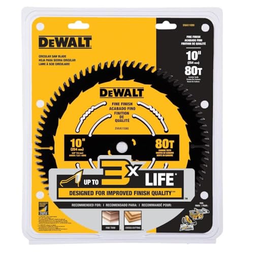 DEWALT Table Saw Blade, 10 inch, 80 Tooth, Fine Finish, Ultra Sharp Carbide (DWA11080)