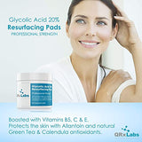 QRxLabs Glycolic Acid 20% Resurfacing Pads for Face & Body with Vitamins B5, C & E, Green Tea, Calendula, Allantoin - Exfoliates Surface Skin and Reduces Fine Lines and Wrinkles - Peel Pads