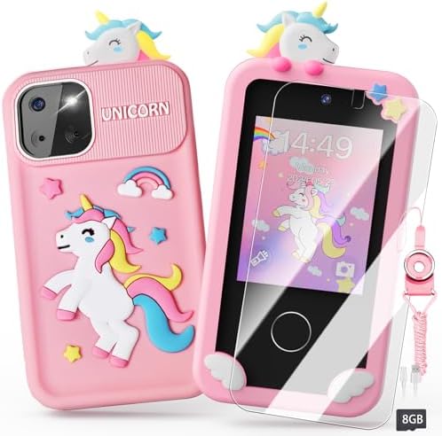 Kids Smart Phone Toys for Girls,Unicorn Gift Toys for Girls Ages 3-9 Christmas Birthday Gifts Mini Smart Phone Toys with 2.8" Touchscreen 16 Learning Games Dual Camera Music Player, 8G SD Card