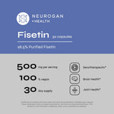 Neurogan Fisetin 500MG - 98% Pure | Healthy-Aging & Brain Health Capsules, Fisetin Supplements | Brain Supplements for Memory and Focus, Senolytic Support | Natural Polyphenols, Non-GMO, 30 Servings