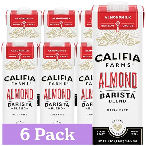 Califia Farms - Original Almond Barista Blend Almond Milk 32 Oz (Pack Of 6), Shelf Stable, Dairy Free, Plant Based, Vegan, Gluten Free, Non GMO, High Calcium, Milk Frother, Creamer