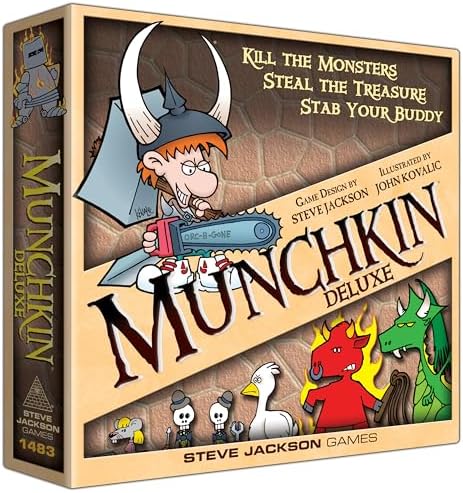 Munchkin Deluxe Board Game (Base Game), Family Board & Card Game, Adults, Kids, & Fantasy Roleplaying Game, Ages 10+, 3-6 Players, Avg Play Time 120 Min, From Steve Jackson Games