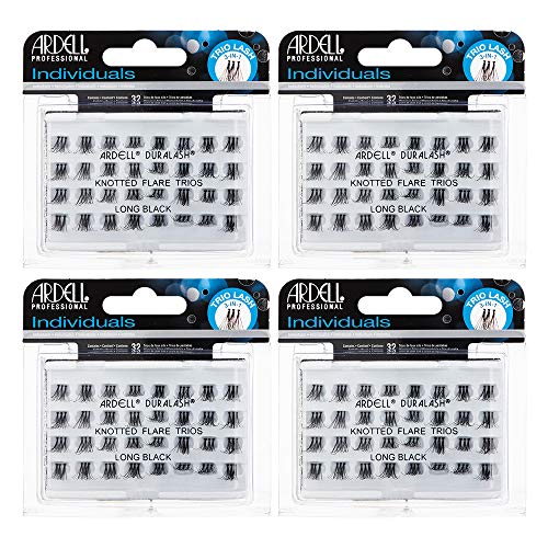 Ardell False Eyelashes Individual Lashes Trios Long Black - DIY Lash Clusters, Flared Volume, Strip Lashes Eyelash Extensions, 4 Pack