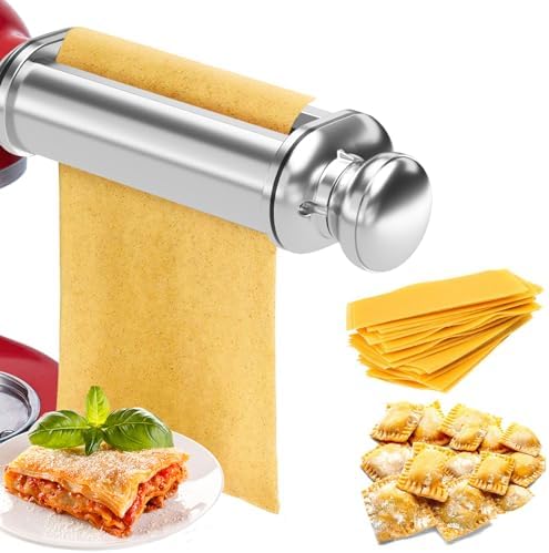 Electric Pasta Maker Attachment Dough Roller for All Kitchenaid Mixers, Noodle Ravioli Dumpling Maker with 8 Different Thicknesses Setting, Kitchen Aid Mixer Accessory Stainless Steel 1 Pack