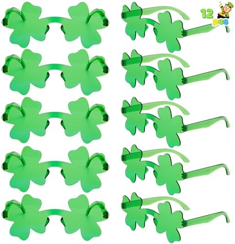 JOYIN 12 Pairs St. Patricks Day Shamrock Sunglasses, Shamrock Glasses Clover Eyewear, St Patrick Accessory Party Favor Supply