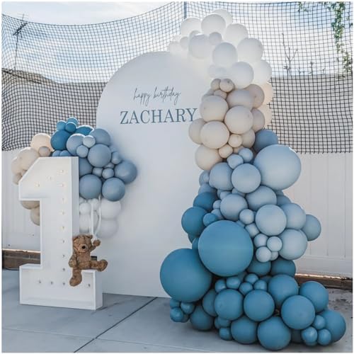 Dusty Blue Balloon Garland Kit - 137pcs Blue Balloon Arch kit with Dusty Blue, Baby Blue, Sand White, White Balloons - Perfect for Baby Shower Wedding Boy Birthday Decoration