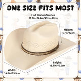 quescu Western Cowboy Hat,Cowgirl Hat Wide Brim for Women, Men Halloween Costume Dress Up,Bachelorette Theme Party (Beige)