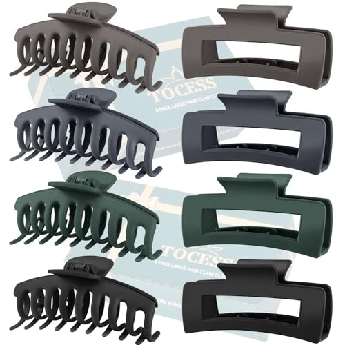 TOCESS 8 Pack Big Hair Claw Clips for Women Large Claw Clip for Thin Thick Curly Hair 90's Strong Hold 4.33 Inch Nonslip Neutral Matte Hair Clips