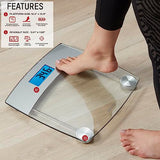 Taylor Digital Scales for Body Weight, Extra Highly Accurate 440 LB Capacity, Unique Blue LCD, Stainless Steel Accents GlassPlatform, 12.4 x 12.4 Inches, Clear