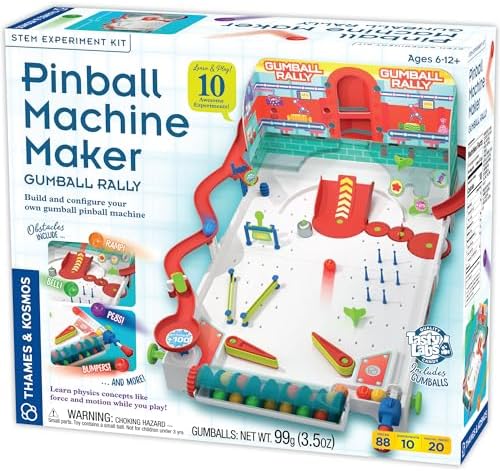 Thames & Kosmos Pinball Machine Maker STEM Experiment Kit Toy of the Year Finalist - Build a Reconfigurable Pinball Machine, Explore Physics, Force, Motion, Gravity, Simple Machines, Gumballs Included
