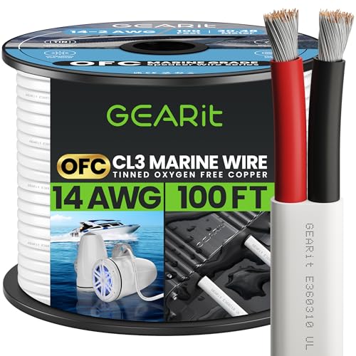 GEARit 14/2 Marine Wire (100 Feet) 14AWG Gauge - Tinned OFC Copper/Marine Grade Speaker Cable/Duplex / 2 Conductors - OFC Oxygen-Free Copper, White 100ft
