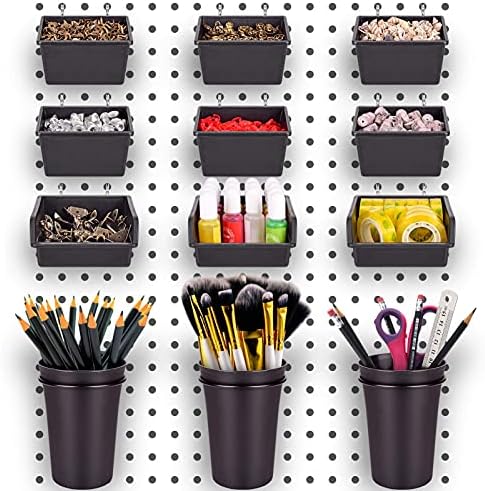 G.CORE 12 Pack Pegboard Bins PegBoard Cups with Hooks & Loops, Peg Hooks Assortment Organizer Accessory, Various Tools Storage Arrange System Kit, for Garage Craft Workshop Workbench Hobby Office