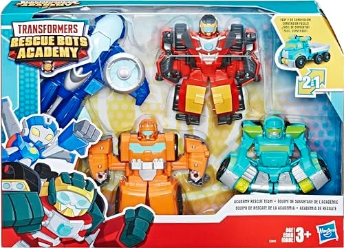 Playskool Heroes Transformers Rescue Bots Academy Rescue Team Pack, 4 Collectible 4.5" Converting Action Figures, Toys for Kids Ages 3 & Up