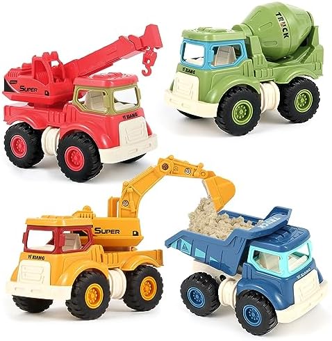 Construction Toys for 2 3 4 5 Years Old Boys Girls Kids Toddlers, Sandbox Excavator Toy Construction Truck Toys Vehicles Dump Crane Cement Mixer Truck, Christmas Birthday Gifts