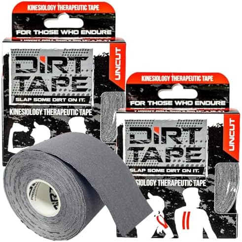 Premium Cotton, Elastic Kinesiology Athletic Tape, 2 Continuous Uncut roll (16.4 feet Long). Latex Free, Hypo-Allergenic, Water Resistant (Grey)