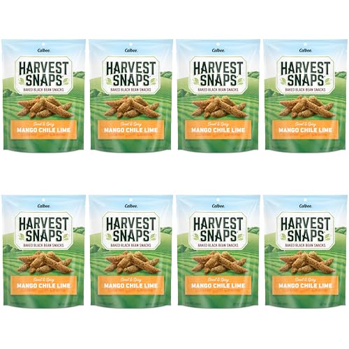 Harvest Snaps Veggie Chips (Mango Chile Lime Snack Crisps) | Powered by Plant Protein, Gluten Free, Non-GMO Baked Vegetable Crisps | Made in USA (8 Snack Packs)