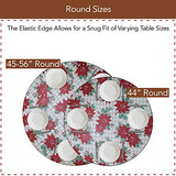 Covers For The Home Deluxe Elastic Edged Flannel Backed Vinyl Fitted Table Cover - Christmas Flower Pattern - Large Round Oblong Oval - Fits Tables up to 45" - 56" Diameter