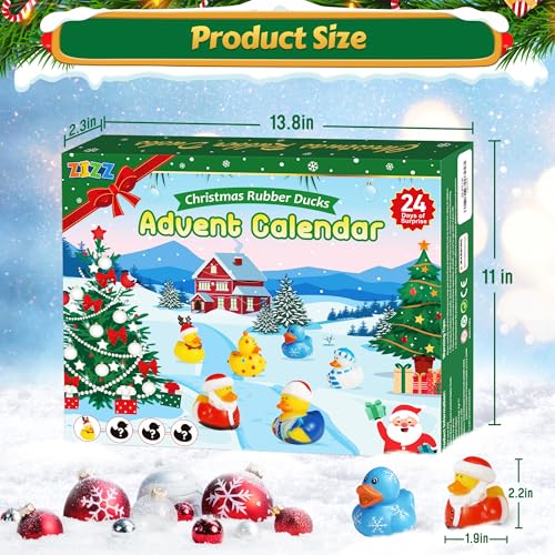 ZIZZ Advent Calendar 2024 Christmas Rubber Ducks - 24 Days Christmas Countdown Calendar Gifts for Kids Girl Boy Holiday Fun Duck Bath Toy for Toddler Baby 1 2 3 4 5 6 Years Old Xmas Surprise Gift Idea