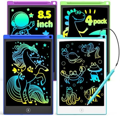 TECJOE 4 Pack LCD Writing Tablet, 8.5 Inch Colorful Doodle Board Drawing Tablet for Kids, Kids Travel Games Activity Learning Toys Birthday Gifts for 3 4 5 6 Year Old Boys Girls Toddlers Preschooler