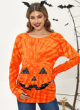 Halloween Womens Pregnant Maternity Pregnancy Costume Family Loose Wrap Shirts Jack O' Lantern Pumpkin Face Tie dye XL