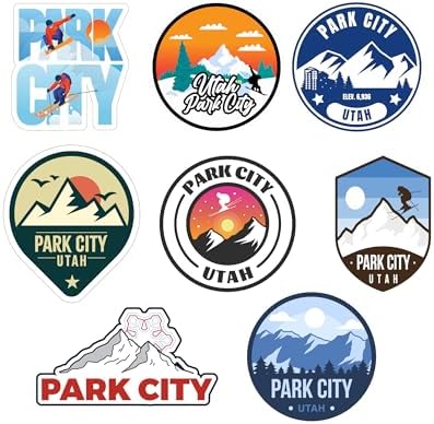 Park City Sticker, Ski Resort Sticker Pack 8 Piece, (Waterproof Vinyl Decal for Car, Water Bottle, Laptop, iPad, Window, Cooler, Luggage, Bumper, Toolbox, Locker), 3 inch Stickers