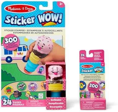 Melissa & Doug Sticker Wow!™ Ice Cream Bundle: 24-Page Activity Pad, Sticker Stamper, Mini Activity Pad, 500 Stickers, Arts and Crafts Fidget Toy Collectible Character